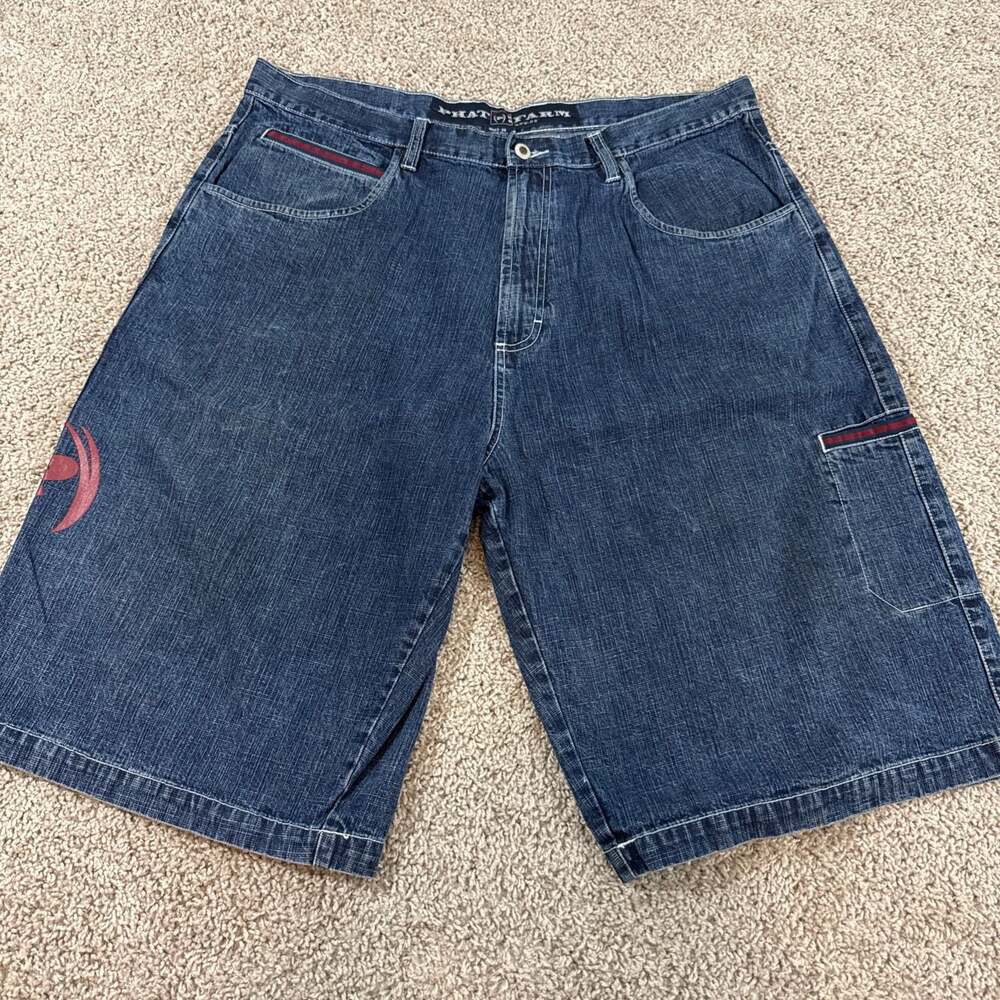 Phat Farm Denim Carpenter Shorts Mens 38 Baggy Y2K Hip Hop Logo Streetwear‎ EUC